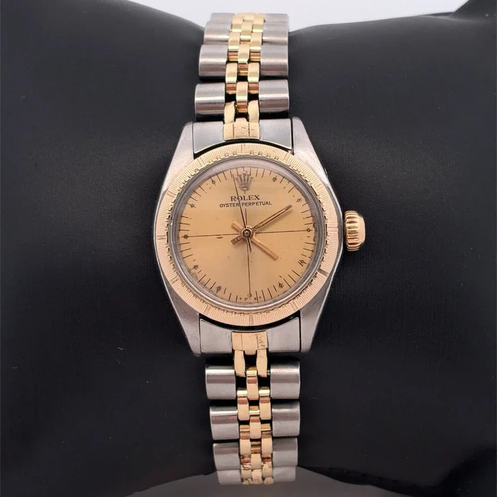 Vintage Rolex Oyster Perpetual 6724 Zephyr Dial Two Tone Ladies Watch